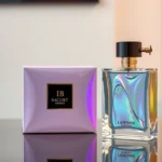 A close-up of a luxury product package with a vibrant, multi-layered security hologram sticker that reflects light, signifying authenticity and brand protection against counterfeiting in Dubai.